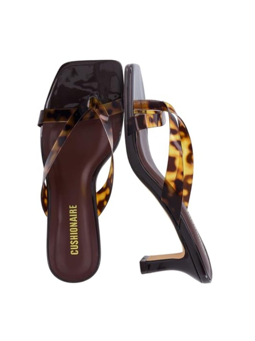 CUSHIONAIRE Shana Heeled Thong Sandals Square Toe Cushioned Kitten Heel